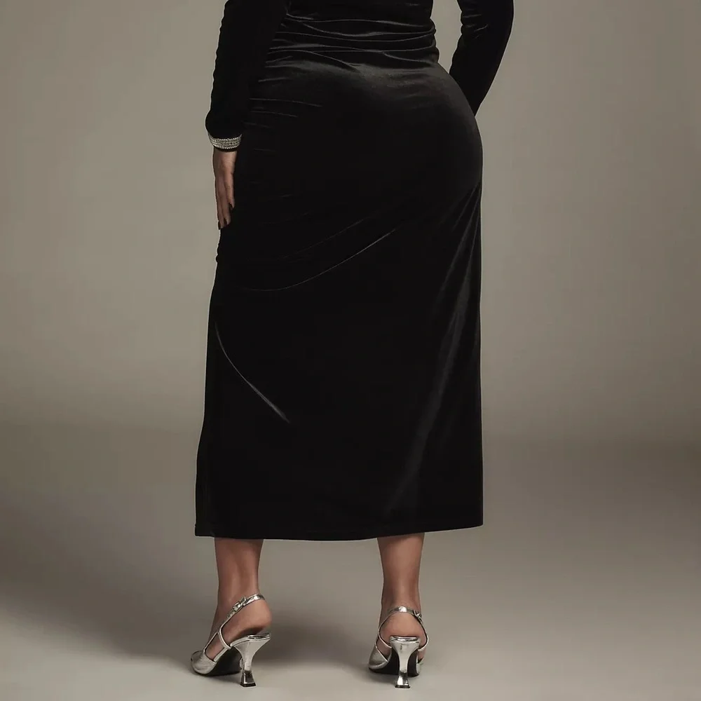 Anthropologie The Maya Ruched Cowl-Neck Dress: Velvet Long-Sleeve Edition - Picture 14 of 16